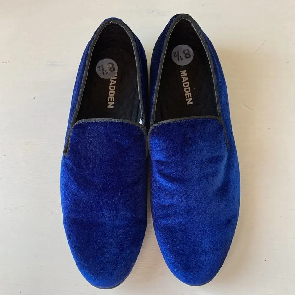 Madden Steve Madden Mens Slip-On Triumph Blue Velvet Smoking Loafers Men’s 8.5